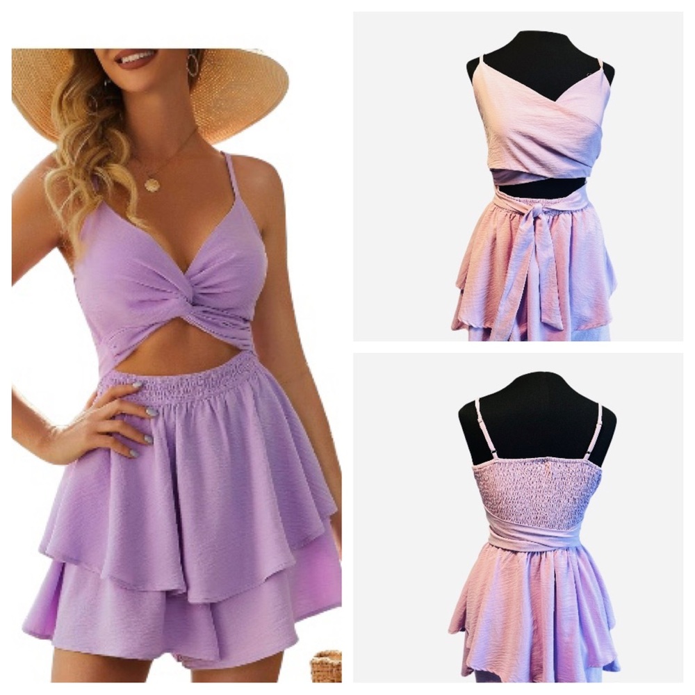 Womens Lavender Ruffle Romper Summer Outfit